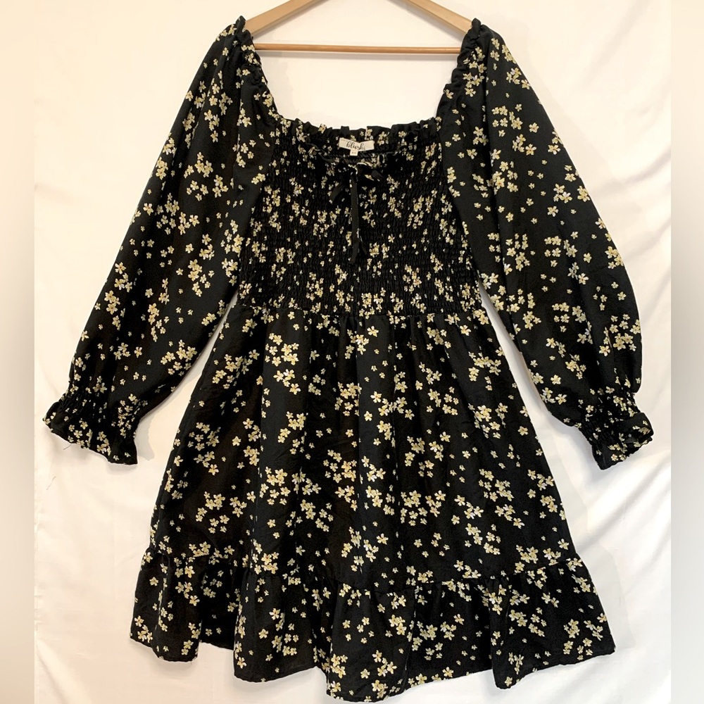 BLUSH Black Floral Smocked Dress Size 3X